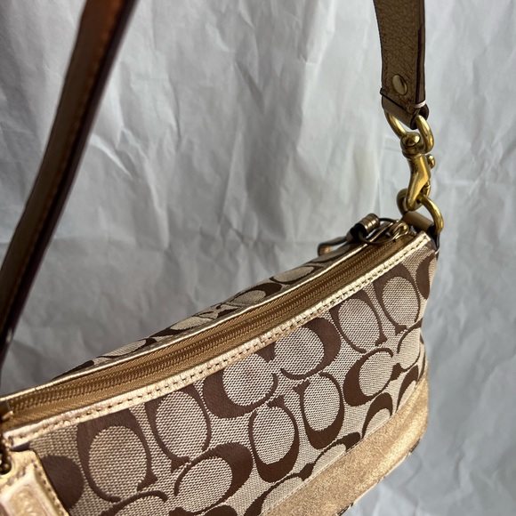 Coach Signature Shoulder Bag - Gold/Khaki/Gold - Picture 9 of 12